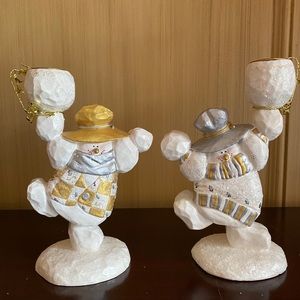 Two snowman candle stick holders